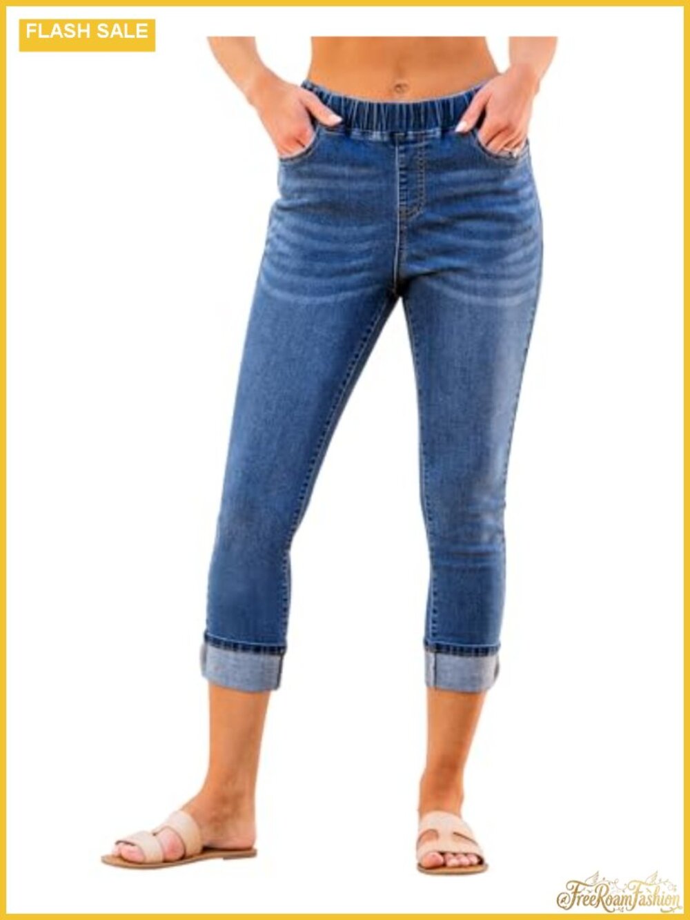 High Waisted Skinny Capri Jeans for Women Pull On Stretch Denim Cropped